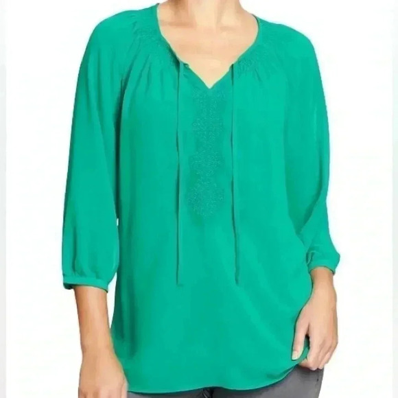 Old Navy Embroidered Chiffon Peasant Blouse Top - Picture 2 of 5
